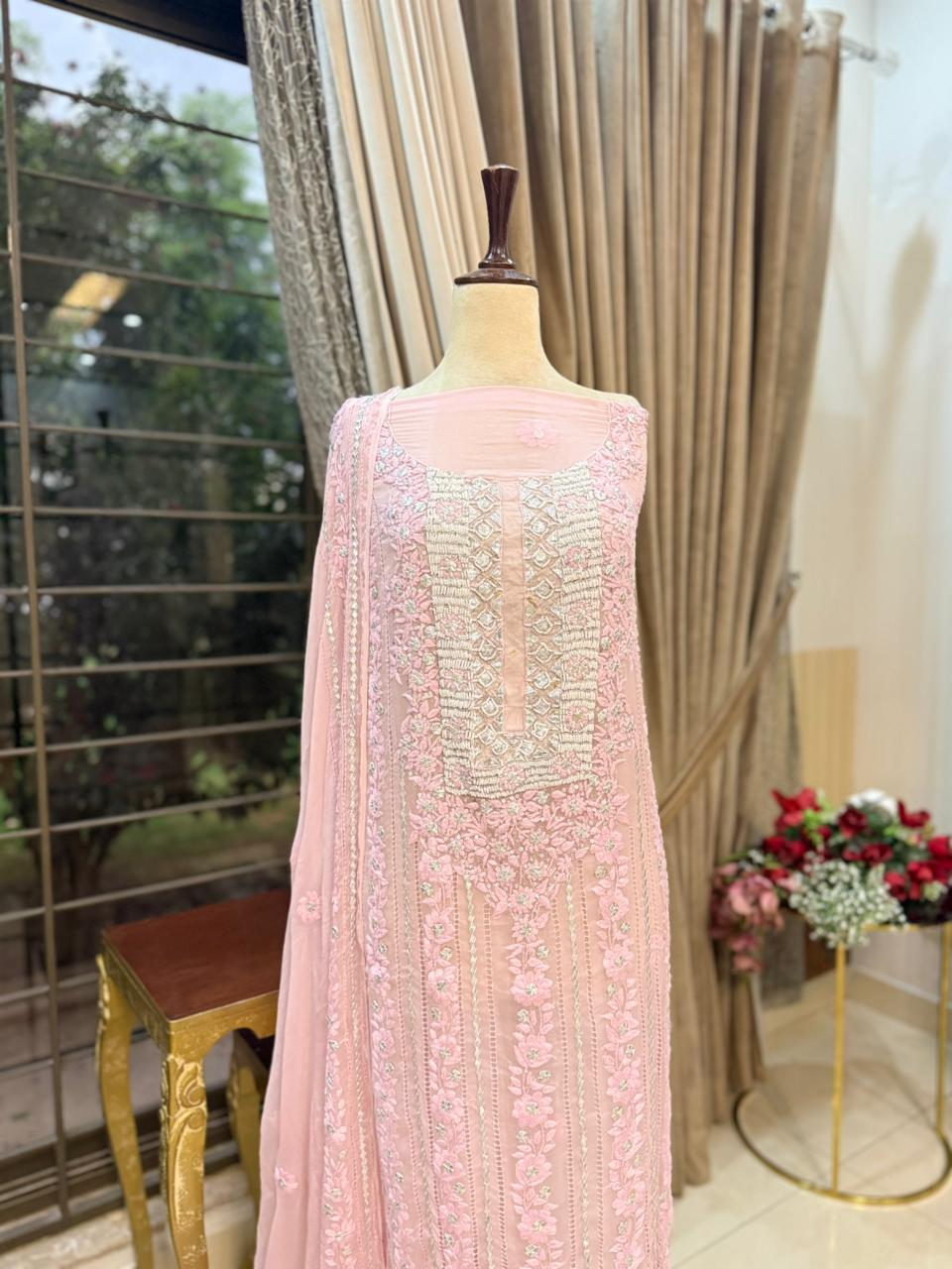 Handmade Pakistani Luxury Dresses with Mukesh Kamdani & Gotta Patti Work
