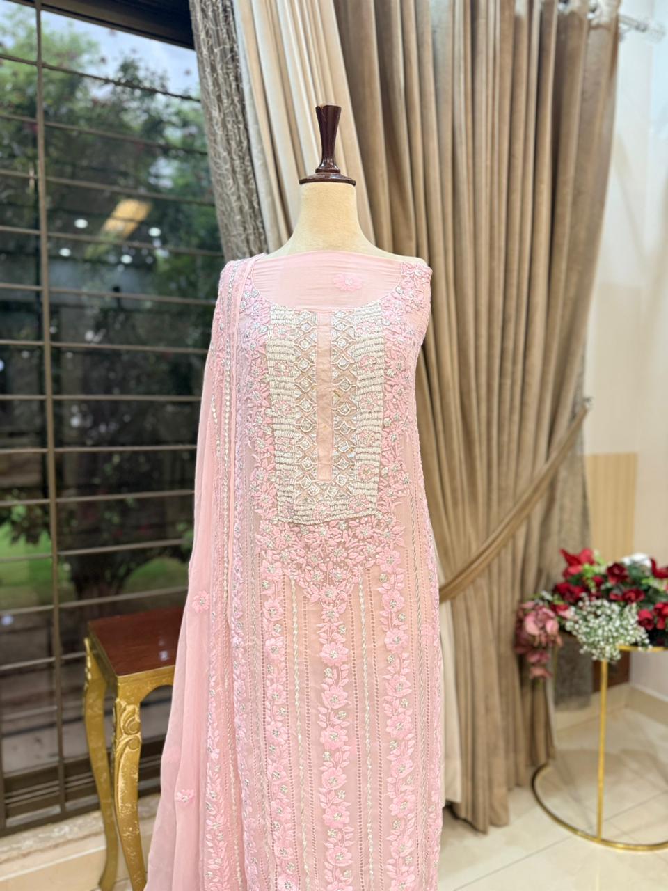 Handmade Pakistani Luxury Dresses with Mukesh Kamdani & Gotta Patti Work